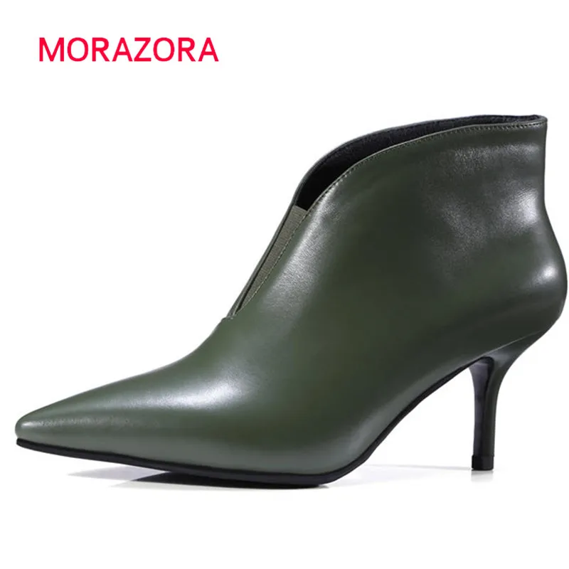 MORAZORA/Новинка 2018 года Модные женские ботильоны с острым носком Узкие ботинки на