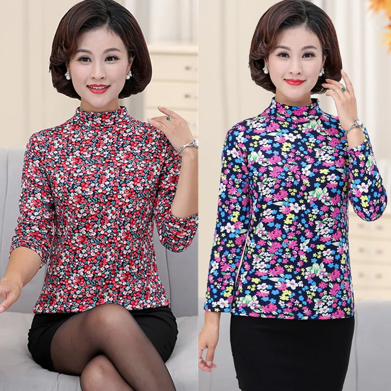 Футболка с принтом на весну и осень 2019 одежда для мам среднего возраста Женский