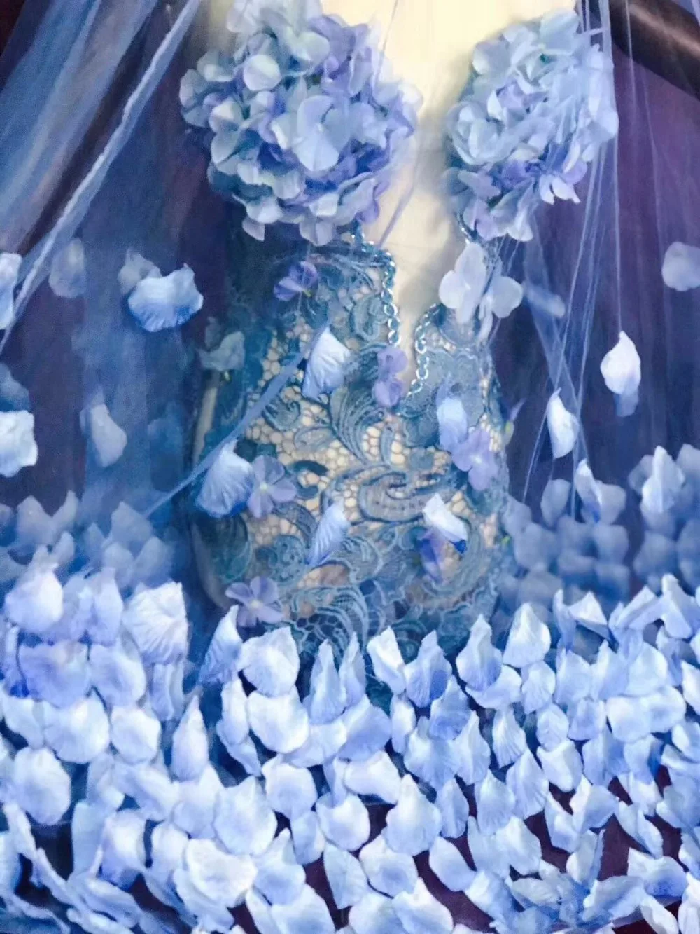3D flower petals perspective Long DressBlue tube top Stage Wear Dress Bar Female Singer Gogo dance Dj costume Evening Outfit |