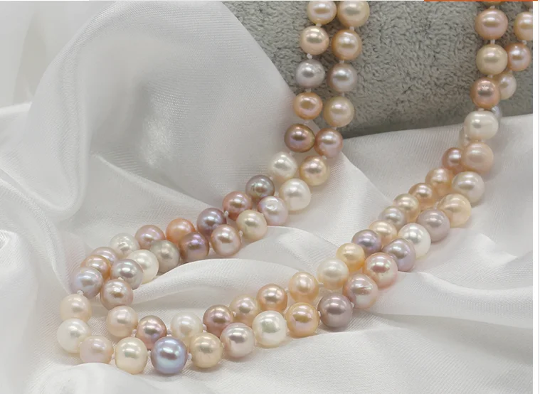 

Wedding Top AAA Natural Freshwater pearl 7-8mm Perfectly Round Real pearl Long Necklace highlight Handmade women Jewelry