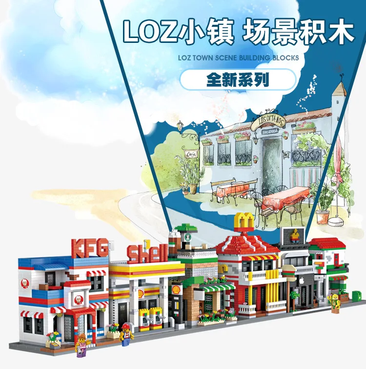 LOZ Diamant Blocs Architecture Mini Street View ресторанные блоки de Construction Magasin Boutique Modele DIY Nano Mirco Brique |