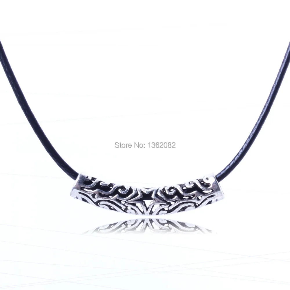 Античное серебряное ожерелье с подвеской в виде полой трубки Черная веревка