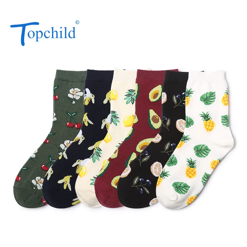 Topchild creative illustrations socks Tropical fruit avocado banana lemon sock happy winter thick Warm unisex Casual comfortab | Женская