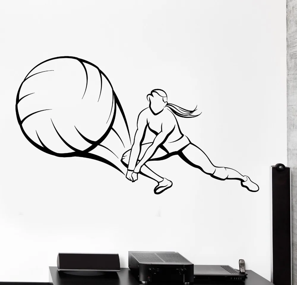 Простой Настенные спортивные наклейки волейбол плеер для девушек визуально