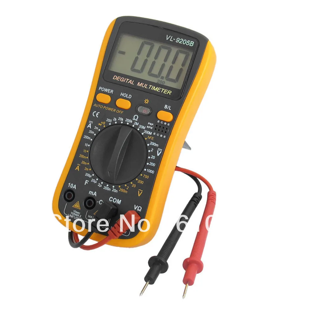 

Yellow Gray 2mA-10A DC Current Volt Amp Ohm VL-9205B Multimeter w 2 Probe Leads