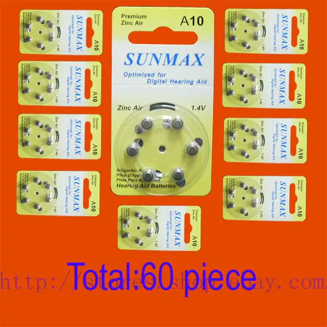 

60 x Hearing Aid Batteries A10 10A ZA10 10 PR70