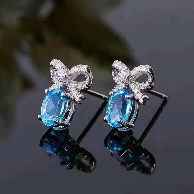 Элегантные серьги пусеты из серебра 925 пробы с топазом 4 мм * 6 мм|stud earrings|earrings forearring