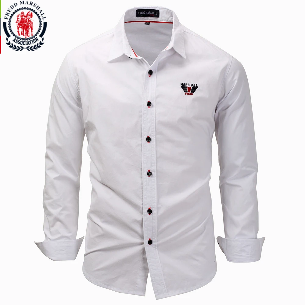 Fredd Marshall новинка 2017 модные мужские однотонные рубашки с длинным рукавом и