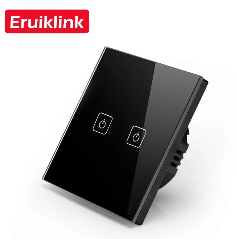 black 2gang switch Eruiklink ЕС/Великобритания стандарт 1 2 3 банды RF433 пульт дистанционного управления настенный сенсорный выключатель, беспроводной пульт дистанционного управления светильник, переключатели умный дом - Цвет: black 2gang switch