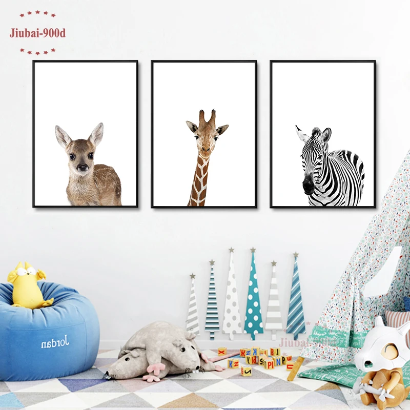 Kids Room Animal Pictures Decor Deer Zebra giraffe Poster Canvas Painting Wall Art Print and Nursery NUR016 | Дом и сад