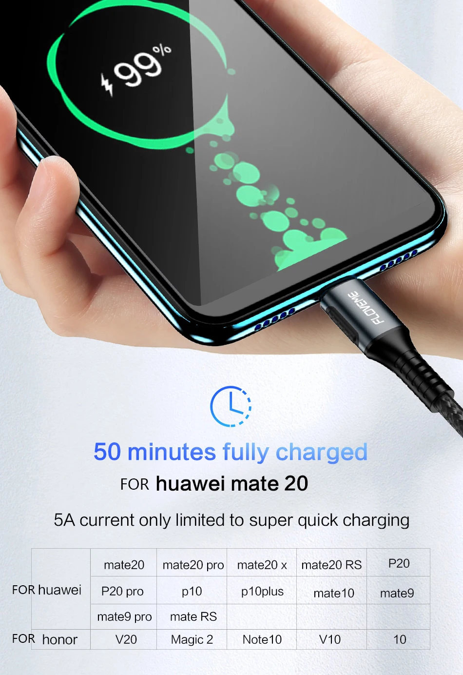 Floveme 5A Быстрая зарядка usb type C кабель для huawei P30 pro USB кабель для телефона зарядное устройство Carregador данные USB C кабели для зарядки