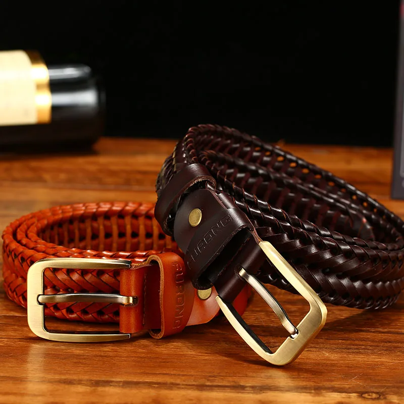 FURONG Cowskin Belt for Men Genuine Leather Luxury Package Fashion Designer Belts Unisex Weaven Belt Male Original Brand Belt