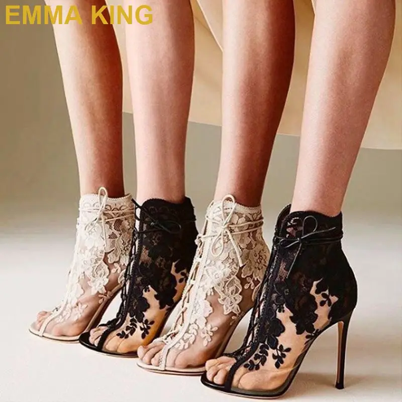 EMMA KING новые модные пикантные женские туфли на высоком каблуке со шнуровкой