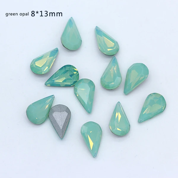 8x13mm green opal 12p 4x6 мм 5x8 мм 8x13 мм 10x14 мм слеза белый/розовый/зеленый опал заостренный Назад Кристалл Стразы драгоценный камень дизайн ногтей ювелирных изделий бисер - Цвет: 8x13mm green opal