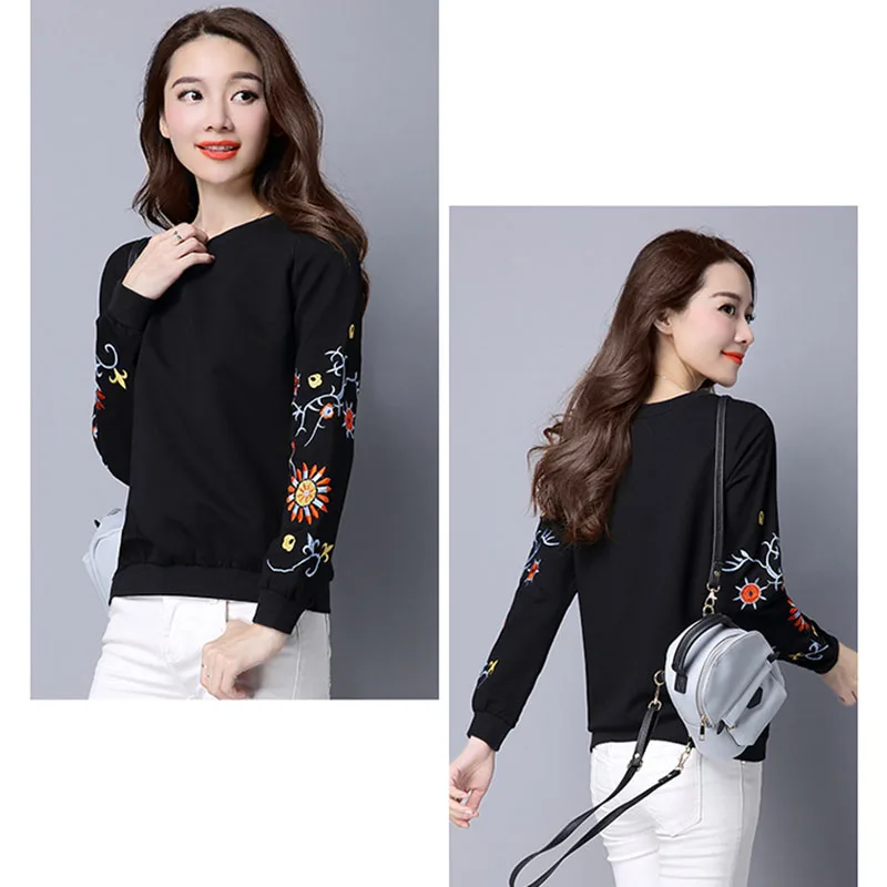Футболки с вышивкой, женские футболки, свободные, с круглым вырезом, camiseta, черные женские топы, футболки, женские футболки, женские футболки, хлопок, camisetas