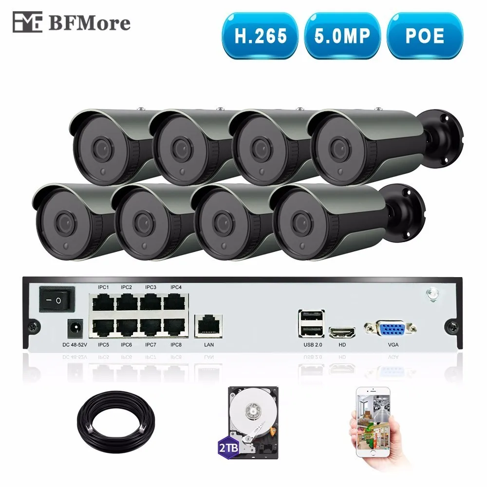 BFMore 8CH H.265/H.264 5.0MP POE UHD NVR комплект CCTV система IP камера IP67 Открытый Всепогодный