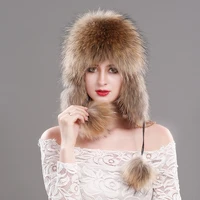 longtengfenghao russian fox fur hat winter real raccoon fur hat pilot hat womens 100 pure natural leather warm hat