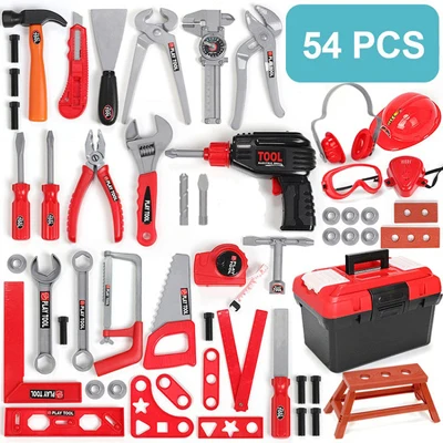 54pcs 21-54 шт. игрушки в виде садовых инструментов, набор инструментов для ролевых игр, набор инструментов для моделирования, дрель, отвертка, набор инструментов для ремонта, игрушки для дома, подарки - Цвет: 54pcs