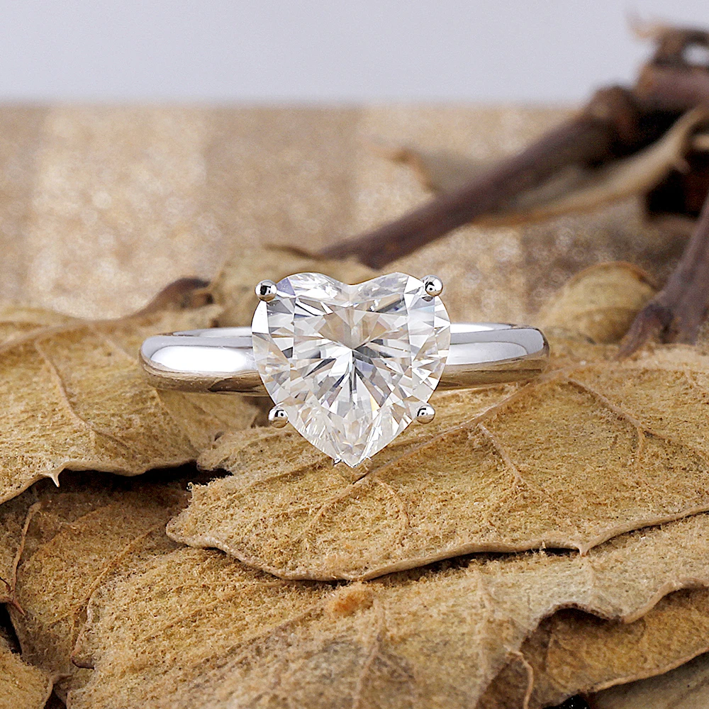 Transgems 14K 585 White Gold Center 3ct 9X9mm F Color Heart Shaped Solitaire Moissanite Engagement Ring for Women Wedding Gifts | Украшения