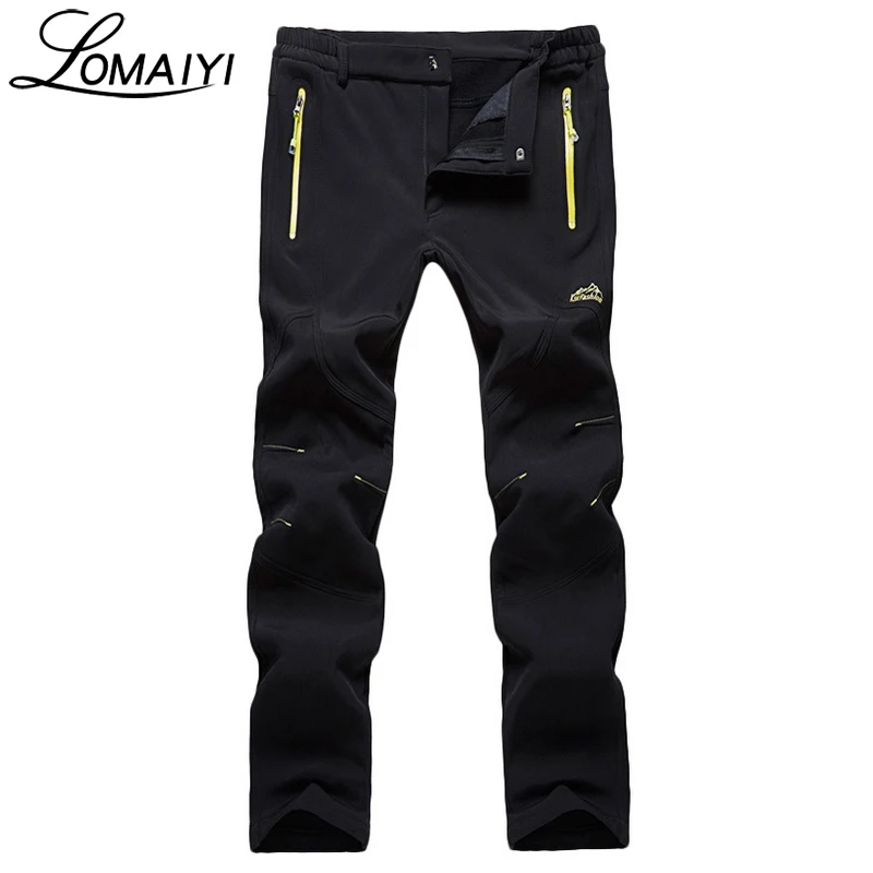 

LOMAIYI Men's Winter Casual Pants With Zipper Pockets Breathable Fleece Lining Windproof Trousers Thick Thermal Men Pants,AM199
