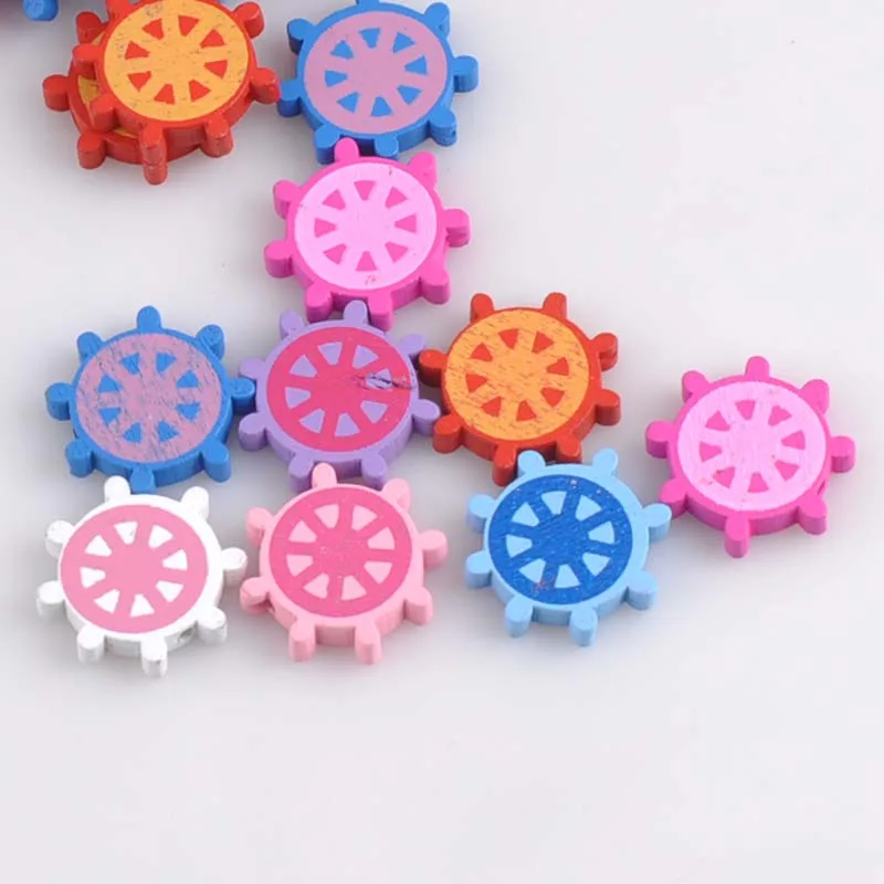 

2017 New Mixed Cute Lovely Rudder Spot Wooden Spacer Beads For Jewelry making DIY 24X24mm 20pcs MT1453X