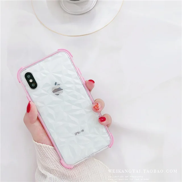 Pink Для iPhone X 11 Pro XR XS MAX 10 7 8 6s 6 Plus 3D Алмазная текстура противоударный Гибридный прозрачный мягкий ТПУ защитный чехол - Цвет: Pink