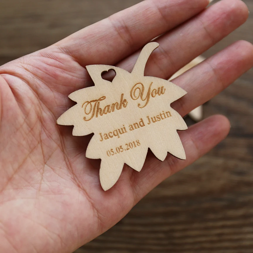 Индивидуальный кленовый лист деревянные Тэги с именем спасибо рустикальные
