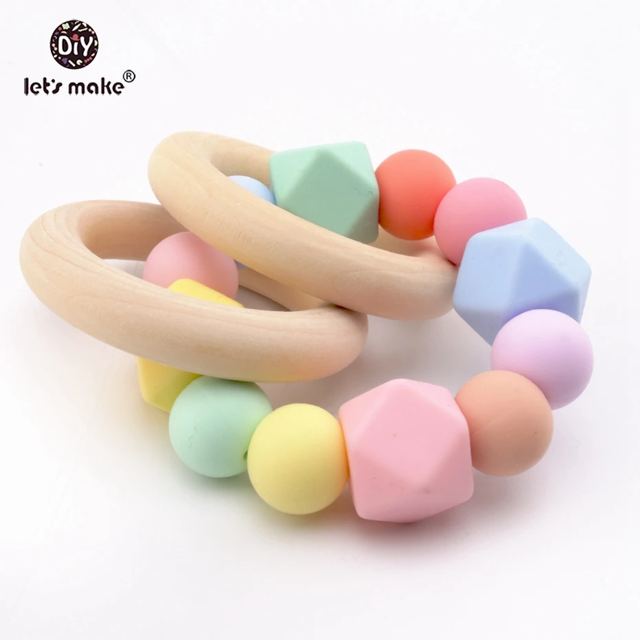 Let's Make Colorful Silicone Bead Chewable Food Grade BPA Free Round Beads Baby Shower Gift Jewelry Teether Bracelets | Мать и