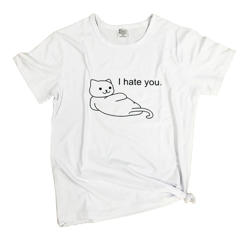 

I hate you Cat T-Shirt Lazy cat i hate you graphic funny tee stylish cat harajuku grunge cotton top cat quote vintage girl shirt