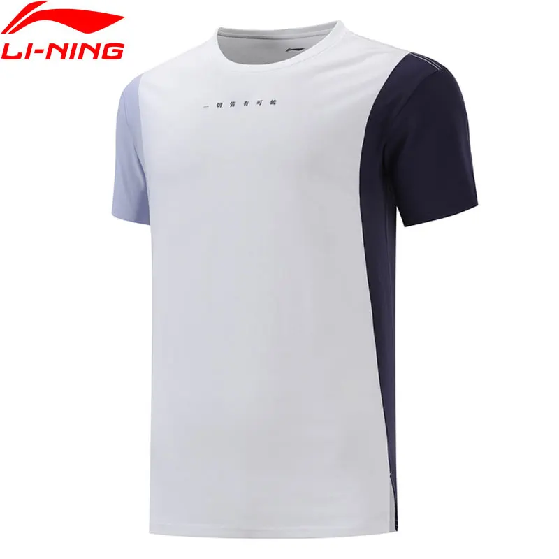 Li-Ning, Мужская трендовая футболка с коротким рукавом, хлопок, лозунг, цветные футболки, подкладка, Спортивная, обычная посадка, топы, AHSP167 MTS3097