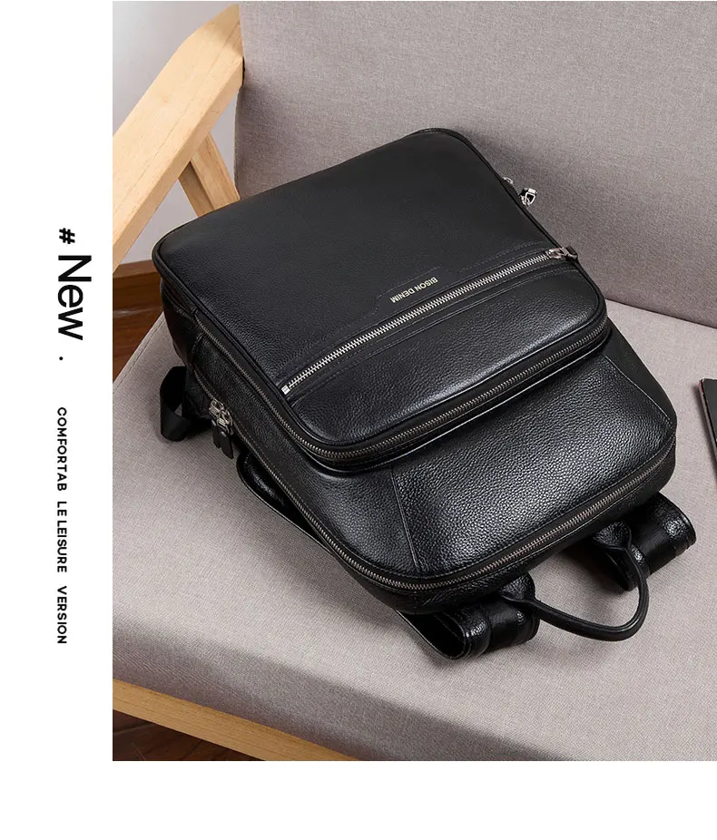 BISON DENIM, мужской рюкзак из натуральной кожи, 14 дюймов, рюкзак для ноутбука, рюкзак для путешествий, мужской модный рюкзак, школьный рюкзак для мужчин, N2337