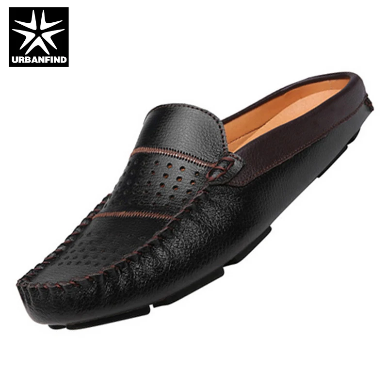 URBANFIND New Fashion Man Leather Flats British Half Slipper Loafers EU 38-44 Summer Men Driving Shoes Black / Dark Blue White | Обувь