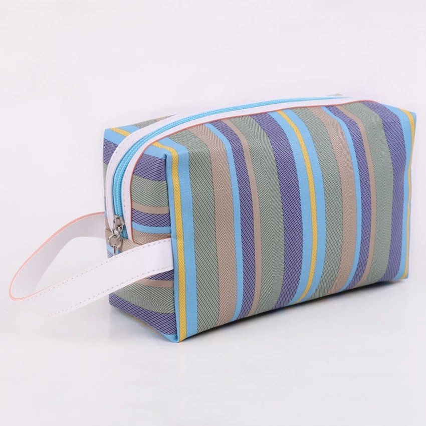 Многоцветный Полосатый Женщины Cosmetic Bag Мода Кожа PU Водонепроницаемый Туалетных
