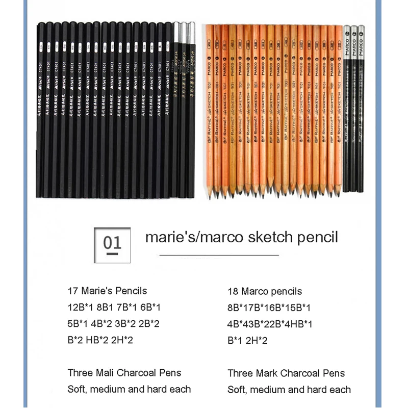 

17/18Pcs Sketch Pencil Set Professional Sketching Charcoal Drawing Kit Wood Pencils Set For Painter School Students Art Supplies