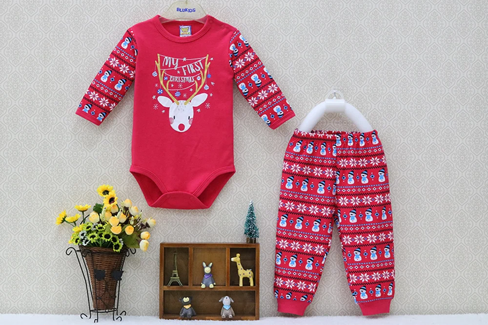 Little Q Baby/цельнокроеные Боди и длинные штаны; комплект одежды; Рождественская Одежда для новорожденных; 2 шт./партия для мальчиков; сезон весна-осень