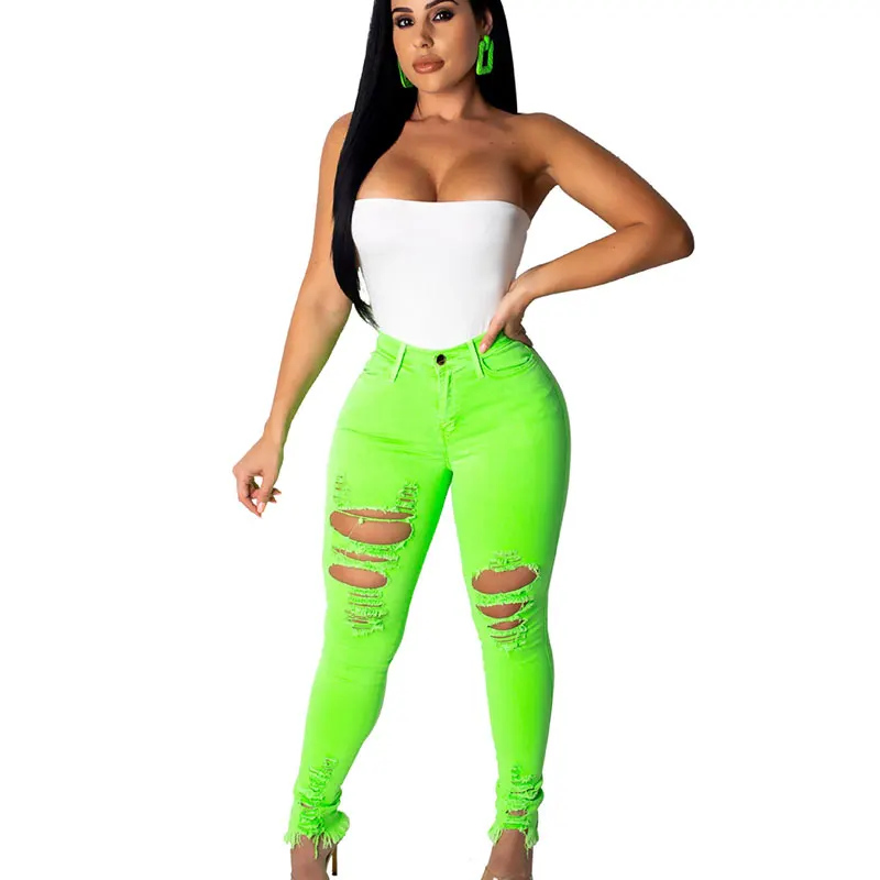 Mama рваные джинсы Taille Haute Femme однотонная Одежда разрез Push Up для женщин скинни