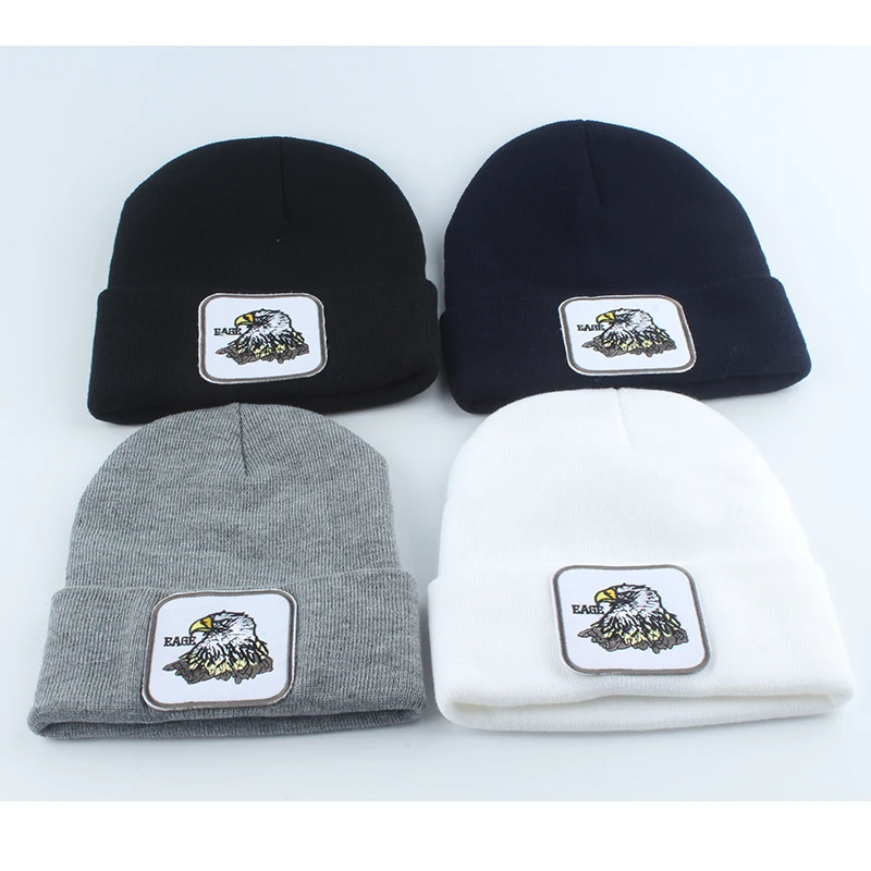 Зимняя Вязаная Шапка бини уличная одежда с вышивкой орла шапка в стиле хип хоп