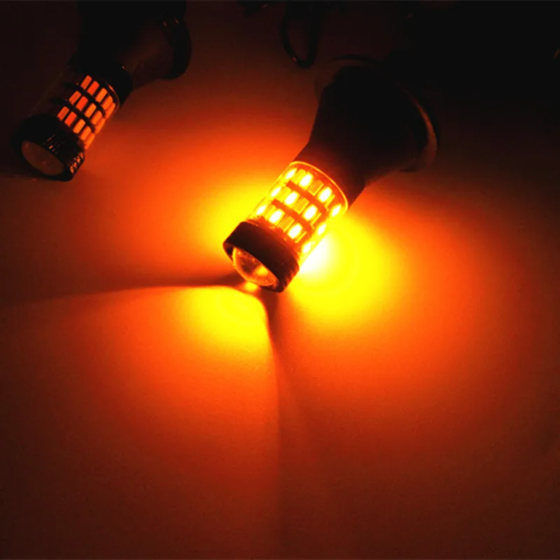 

2pcs New S25 1156 BA15S BAU15S Canbus Dual Color 54SMD 4014 Led White/ Amber Bulbs Front Turning Lights Signal DRL Error Free