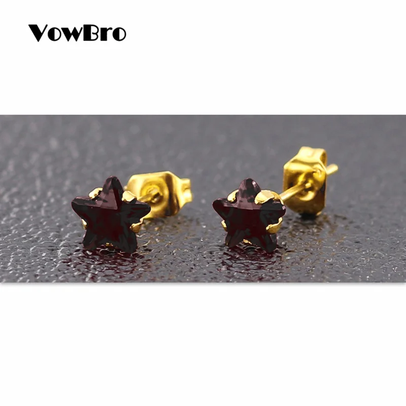 VowBro Jewelry Black Star Stud Earrings for Women Girls Stainless Steel Cute Crystal Kids Accessories | Украшения и аксессуары