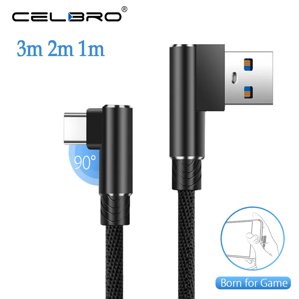 Кабель для зарядки Usb Type C 90 градусов Huawei Honor Magic 2 9 Lite Samsung Galaxy Note 8 USBC TypeC 3 метра
