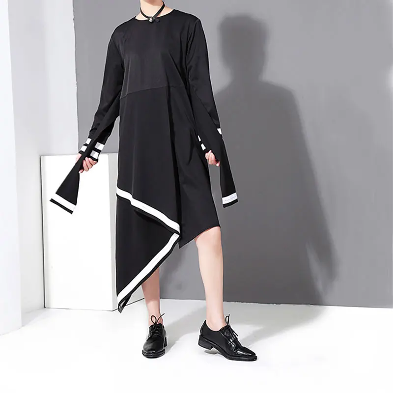 2017 г. женские осенние лук украшения полосатый лоскутное тонкие платья Новое