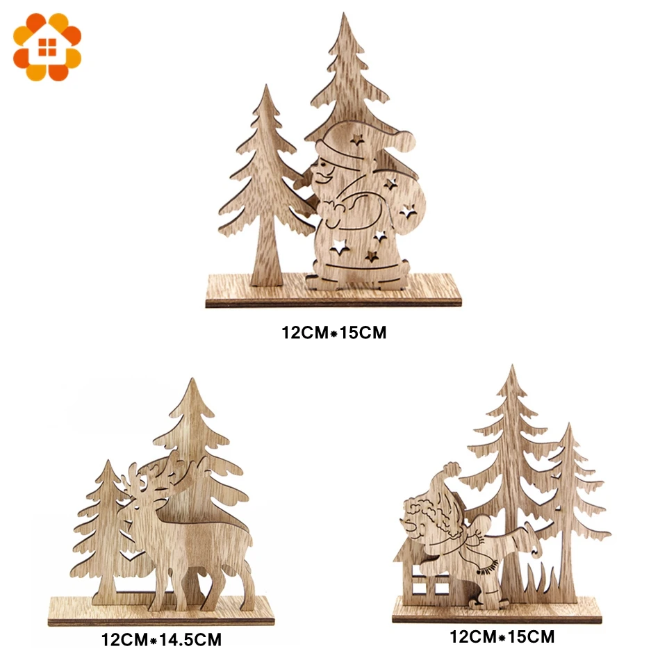 1Set Creative DIY Wood Crafts Christmas Santa Claus&Snowman Wooden Ornaments For Christmas Party Supplies Home Table Decorations
