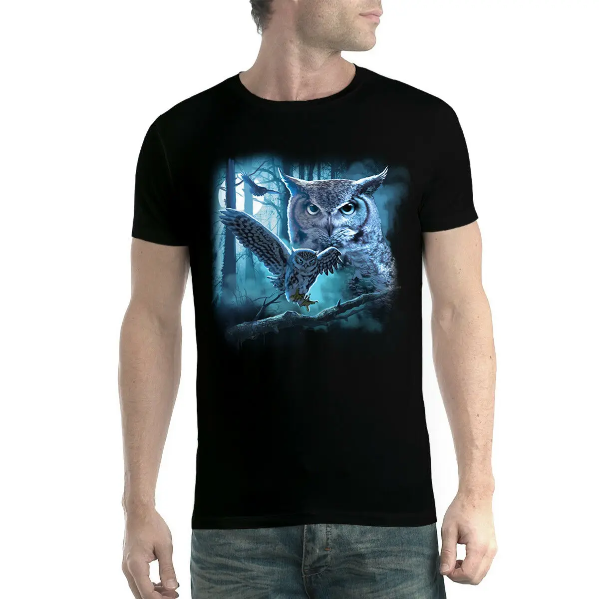 Сова Луна Ночь Мужская футболка XS-5XL2019 модный бренд 664% хлопок печатных Круглый