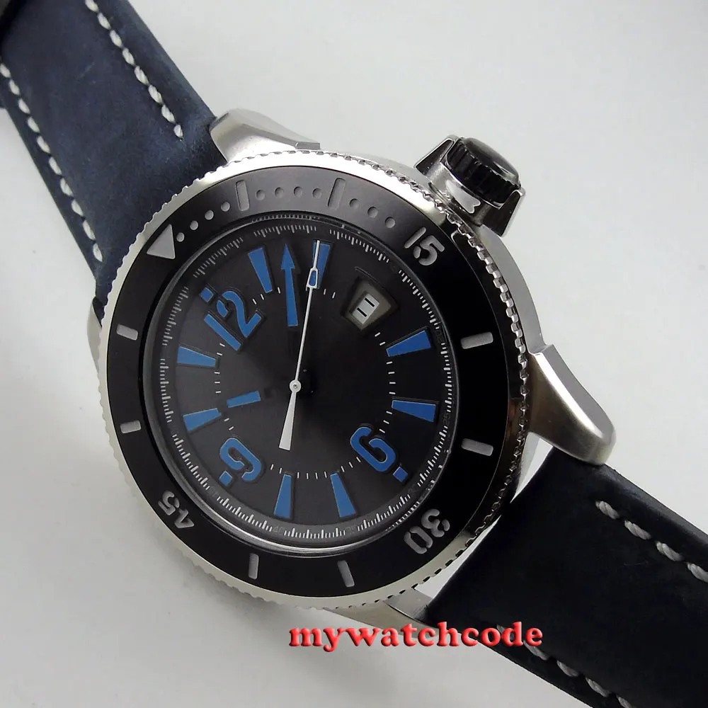 43mm BLIGER black dial leather strap automatic mens wrist watch 2B