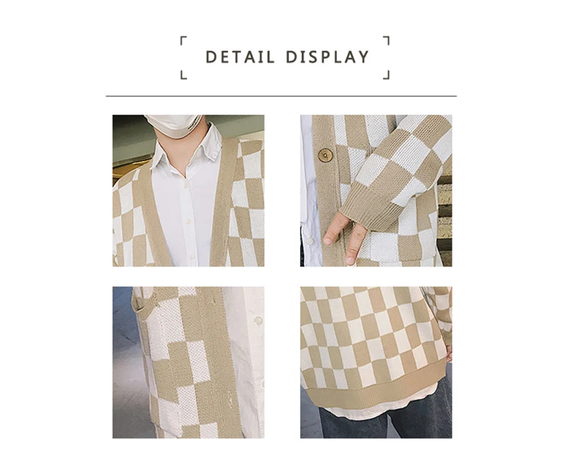 Plaid Oversized Sweater Men Hip Hop Mens v Neck Knit Cardigan Hombre Korean Checked Vintage Knitted Jacket Sweaters Mens Stylish