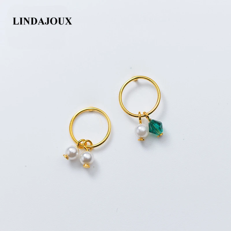 LINDAJOUX 925 Sterling Silver Gold-Color Round Hoop Earrings For Women sterling-silver-jewelry Small Earring | Украшения и