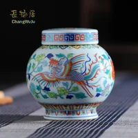changwuju in jingdezhen fine tea box the handmade blue and white clashing colour tea cannister as well as storage jar and vase