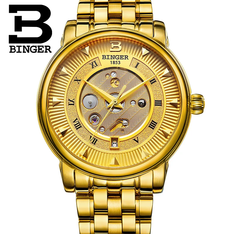 

Luxury Full Gold Men Roman Business Watches Automatic Self Winding Full Steel Watch Calendar Sapphire Wristwatch Analog Celendar