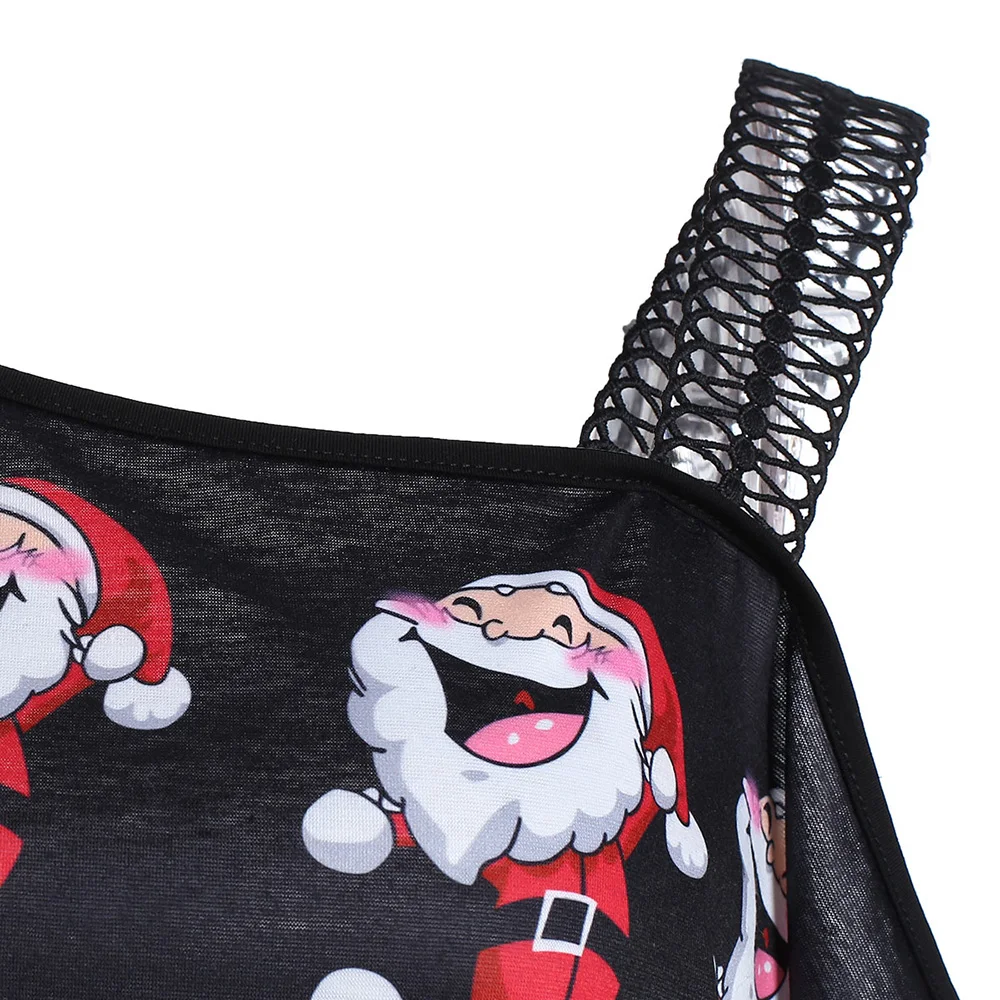 Wipalo Hotsale Cold Shoulder Santa Claus Laugh Print T-Shirt Harajuku Women Merry Christmas Camiseta Mujer From S-2XL | Женская одежда