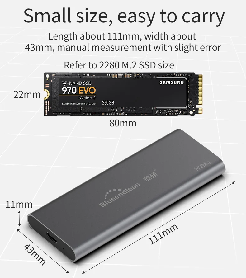 Портативный SSD PCIe M.2 NVMe чехол type C 3,1 чехол 2,5 'алюминиевый внешний корпус для хранения USB жесткий диск Caddy твердотельный чехол